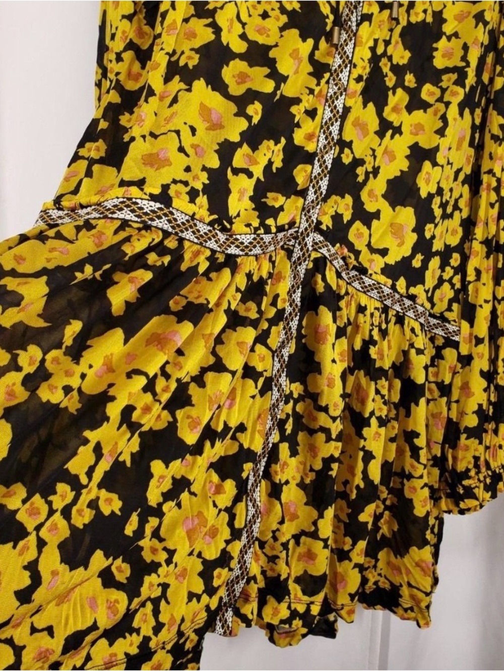 Free People Black and Yellow Floral Mini Dress NWT $138 - Picture 5 of 9